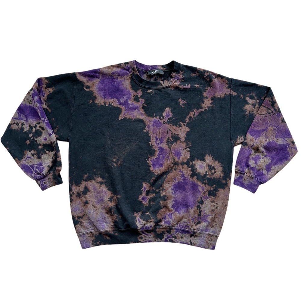 AKIRA Black Purple Tie-Dye Crewneck Sweater Size Large